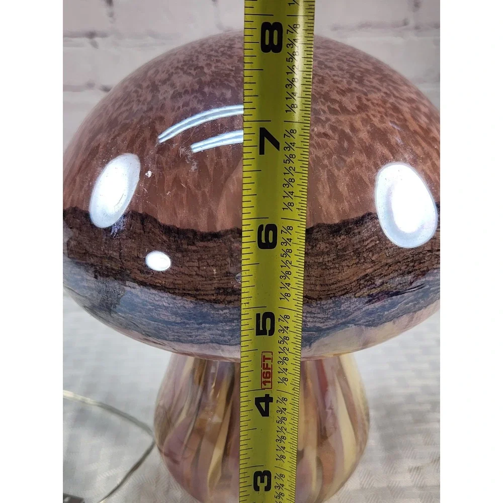 Glass Mushroom Light USB Cord Brown Swirl Whimsical Fairy Night Light Excellent
